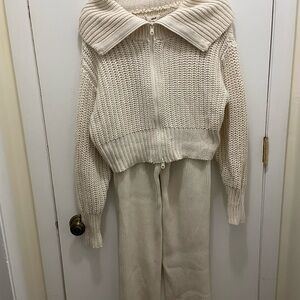 Aerie Cream Knit Sweater and Pants Set